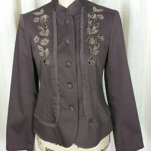 Talbots Petites Embroidered Ruffle Trimmed Blazer - Picture 2 of 7